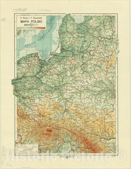 Map : Poland 1923, Mapa Polski , Antique Vintage Reproduction