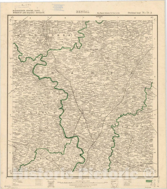 Map : Murshidabad, Jessore, Nadia, Burdwan and Hooghly Districts, Bengal, No. 79 A 1911, India 1:253,440, Antique Vintage Reproduction