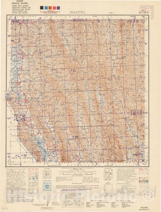 Historic Map : Assam, Bengal, Burma Lushai Hills District, Chittagong District and Chittagong Hill Tracts, Akyab District and Arakan Hill Tracts, Paletwa, 84 C 1945, India 1:253,440