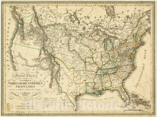 Map : United States 1821, General Charte von den vereinigten Nordamericanischen Freistaaten , Antique Vintage Reproduction
