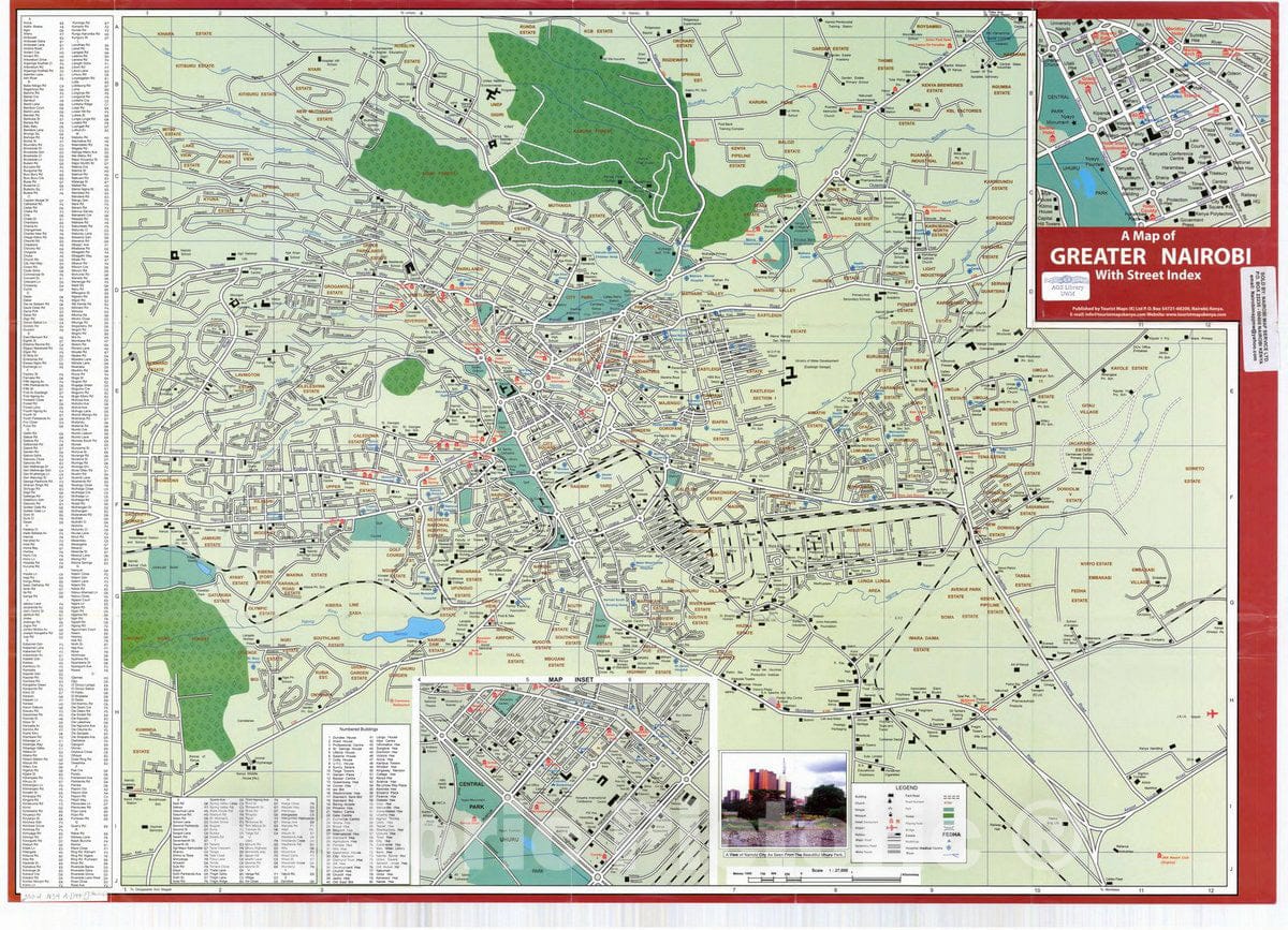 Map : Nairobi, Kenya 199-?, A map of greater Nairobi with street index , Antique Vintage Reproduction