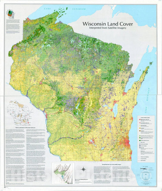 Map : Wisconsin 1999, Wisconsin land cover interpreted from satellite imagery , Antique Vintage Reproduction