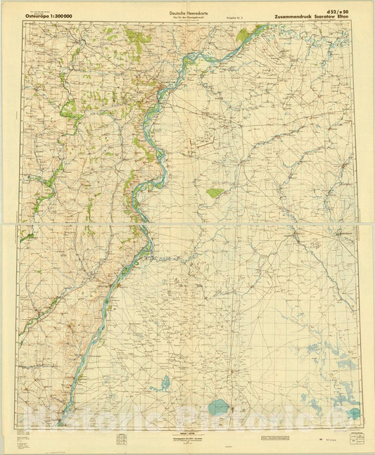 Map : Ssaratow and Elton, Germany 1943, Osteuropa 1:300,000 Zusammendruck Ssaratow Elton sheet d52, Antique Vintage Reproduction