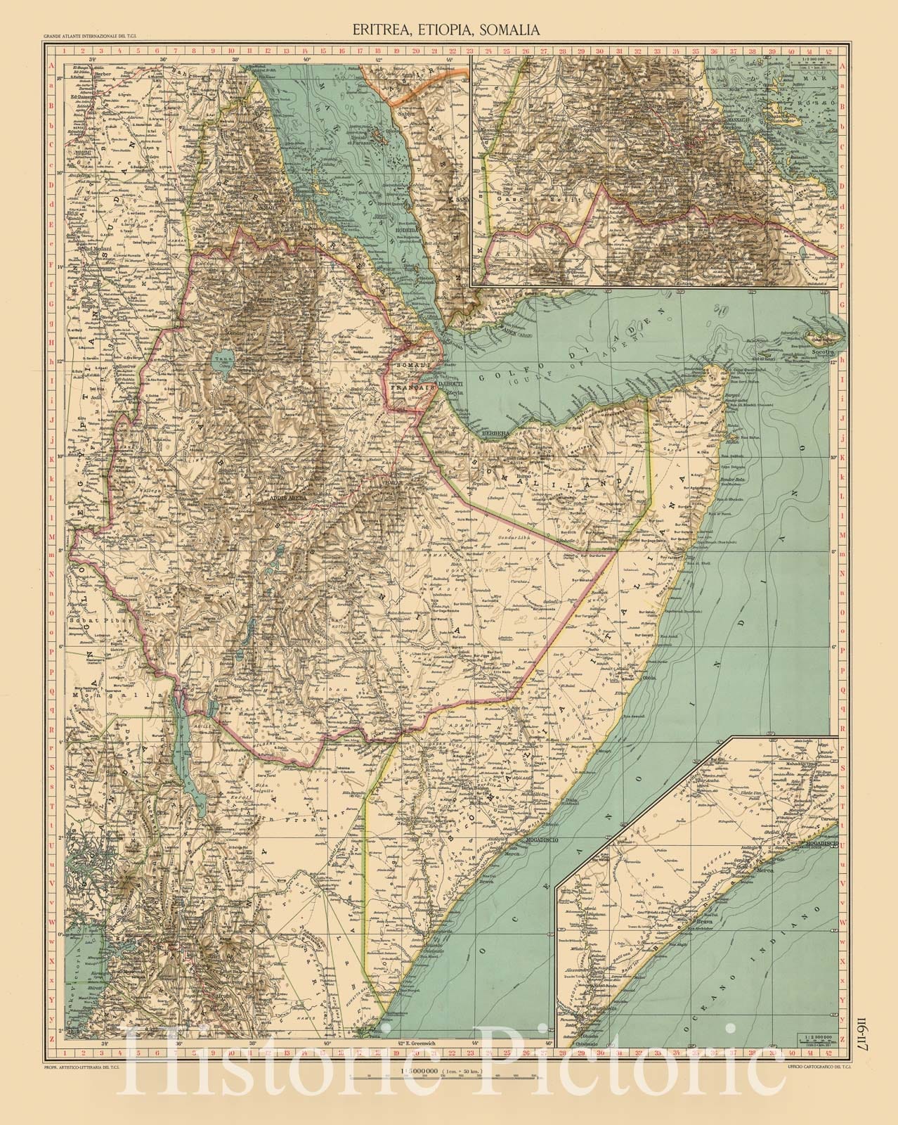 Map : Ethiopia 1928, Eritrea, Etiopia, Somalia , Antique Vintage Reproduction
