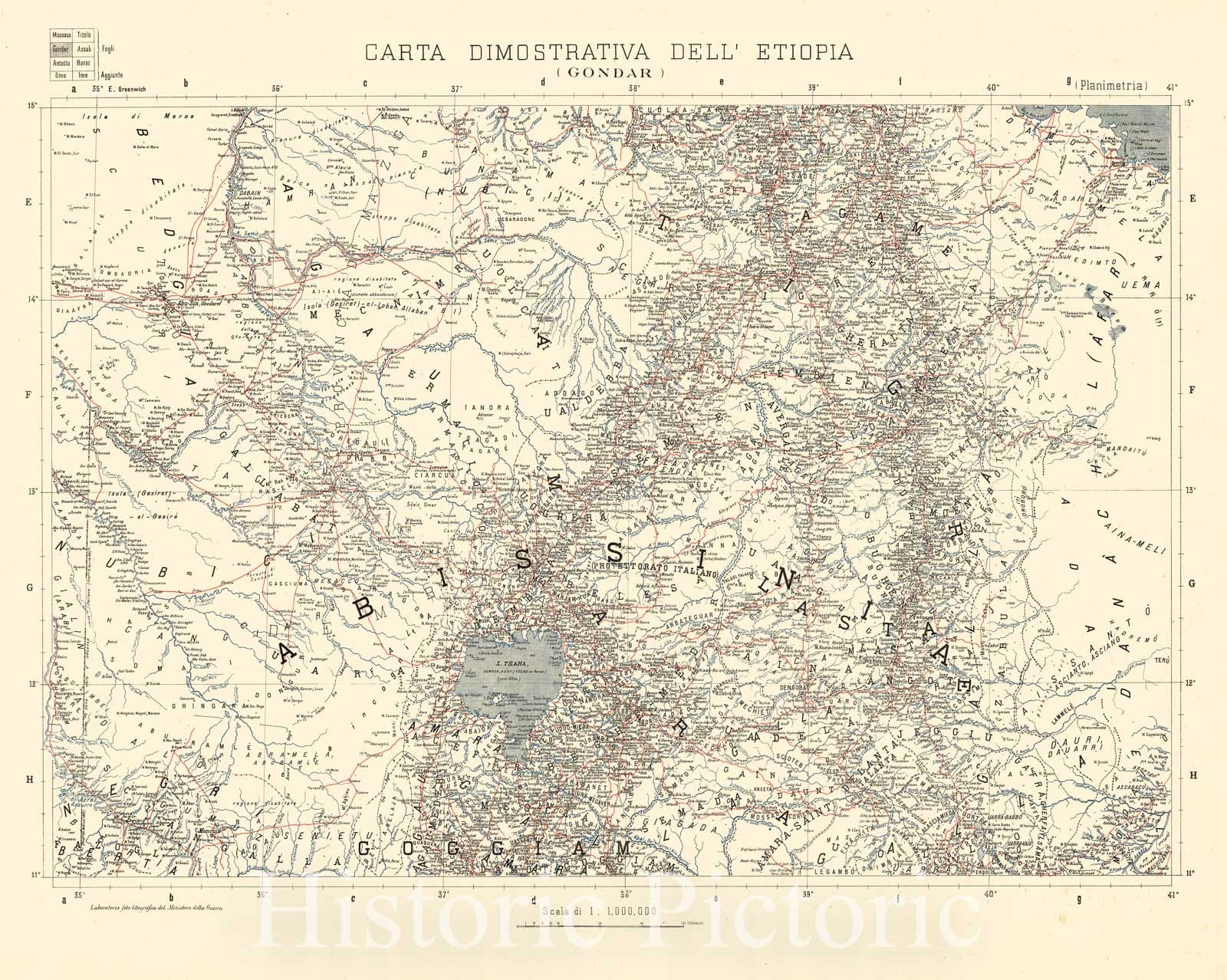 Map : Ethiopia 1894 11, Carta Dimostrativa dell'Etiopia (Gondar) , Antique Vintage Reproduction