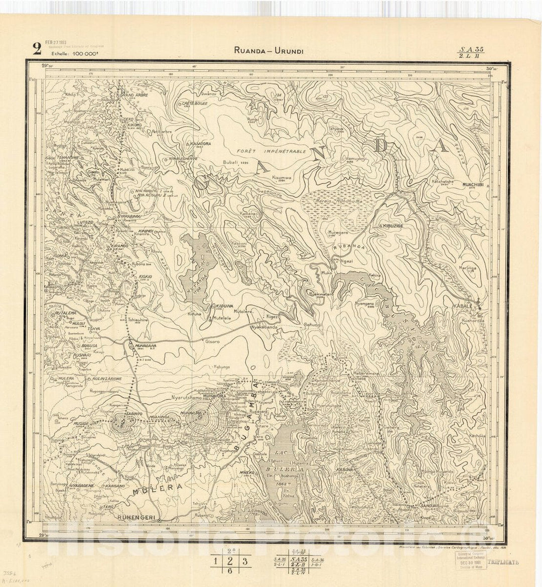Map : Ruanda-Urundi, Africa 1948 5, Belgian Congo, Africa Ruanda-Urundi District scale 1:100,000 , Antique Vintage Reproduction