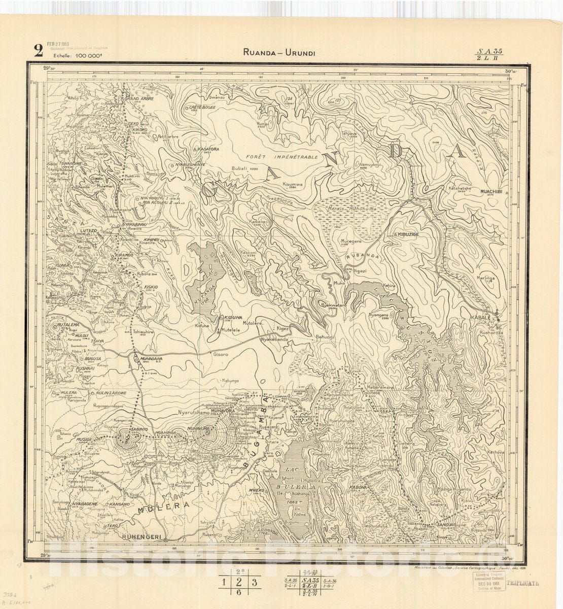 Map : Ruanda-Urundi, Africa 1948 5, Belgian Congo, Africa Ruanda-Urundi District scale 1:100,000 , Antique Vintage Reproduction