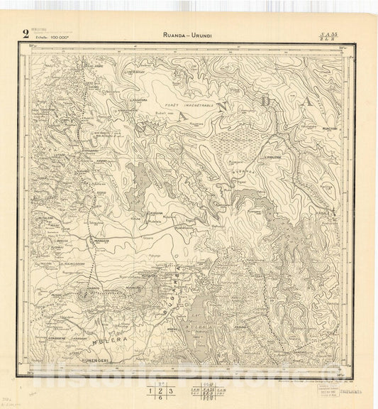 Map : Ruanda-Urundi, Africa 1948 5, Belgian Congo, Africa Ruanda-Urundi District scale 1:100,000 , Antique Vintage Reproduction