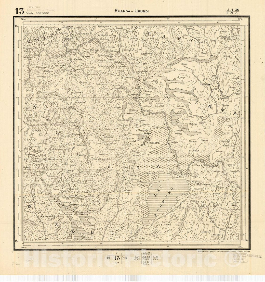 Map : Ruanda-Urundi, Africa 1948 10, Belgian Congo, Africa Ruanda-Urundi District scale 1:100,000 , Antique Vintage Reproduction