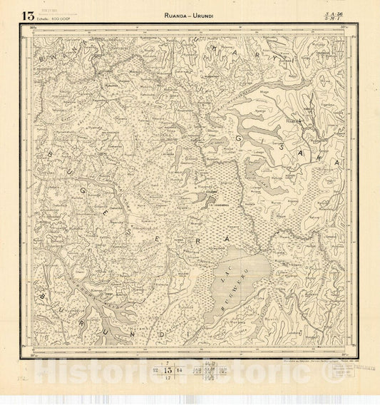 Map : Ruanda-Urundi, Africa 1948 10, Belgian Congo, Africa Ruanda-Urundi District scale 1:100,000 , Antique Vintage Reproduction