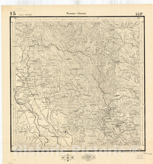 Map : Ruanda-Urundi, Africa 1948 11, Belgian Congo, Africa Ruanda-Urundi District scale 1:100,000 , Antique Vintage Reproduction