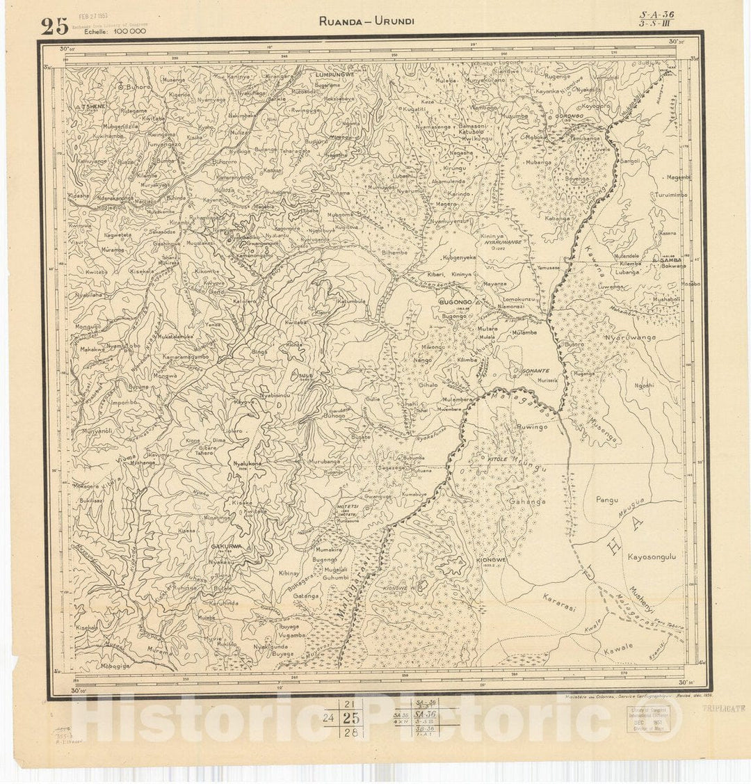 Map : Ruanda-Urundi, Africa 1948 18, Belgian Congo, Africa Ruanda-Urundi District scale 1:100,000 , Antique Vintage Reproduction