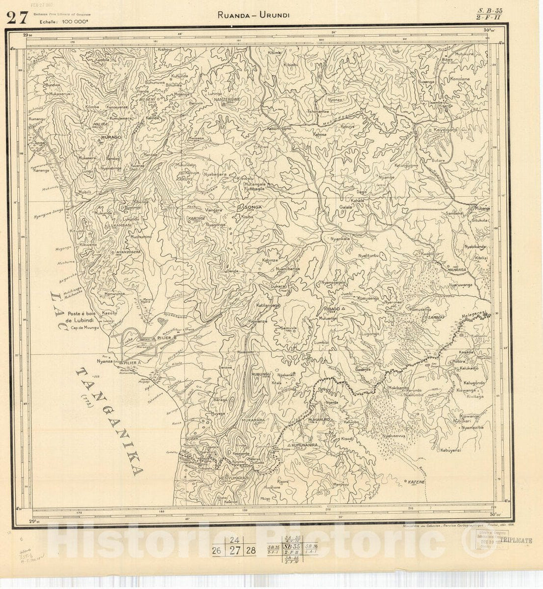 Map : Ruanda-Urundi, Africa 1948 30, Belgian Congo, Africa Ruanda-Urundi District scale 1:100,000 , Antique Vintage Reproduction