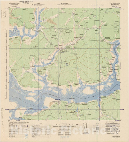 Map : Ziguinchor, Senegal 1942, Africa, Senegal 1:125000 Ziguinchor, Senegal Belt , Antique Vintage Reproduction