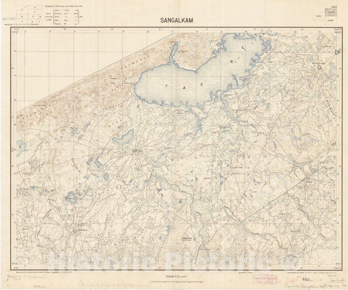 Map : Sangalkam, Senegal 1941, Sangalkam, Antique Vintage Reproduction