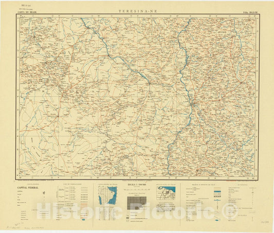 Map : Teresina - NE, Brazil 1947, Carta do Brasil , Antique Vintage Reproduction