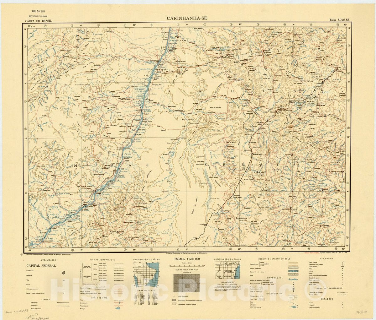 Map : Carinhanha - SE, Brazil 1954, Carta do Brasil , Antique Vintage Reproduction