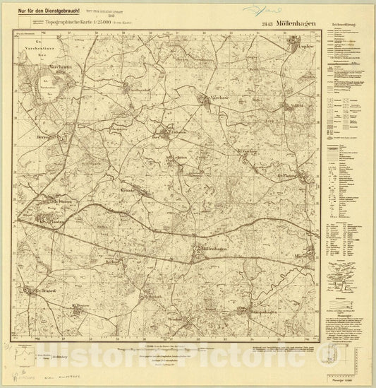 Map : Mollenhagen, Germany 1911, Germany 1:25,000, Antique Vintage Reproduction