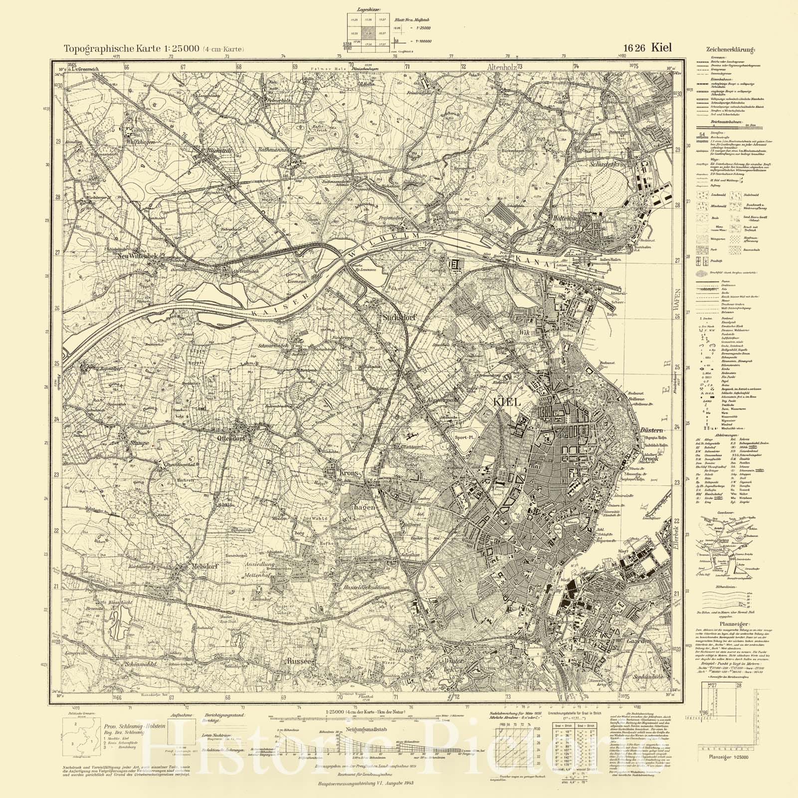 Map : Kiel, Germany 1943, Topographische Karte 1:25 000, Antique Vintage Reproduction