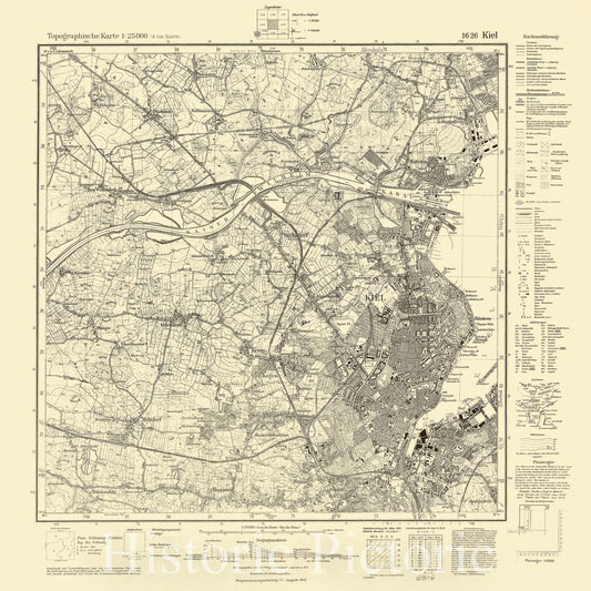 Map : Kiel, Germany 1943, Topographische Karte 1:25 000, Antique Vintage Reproduction