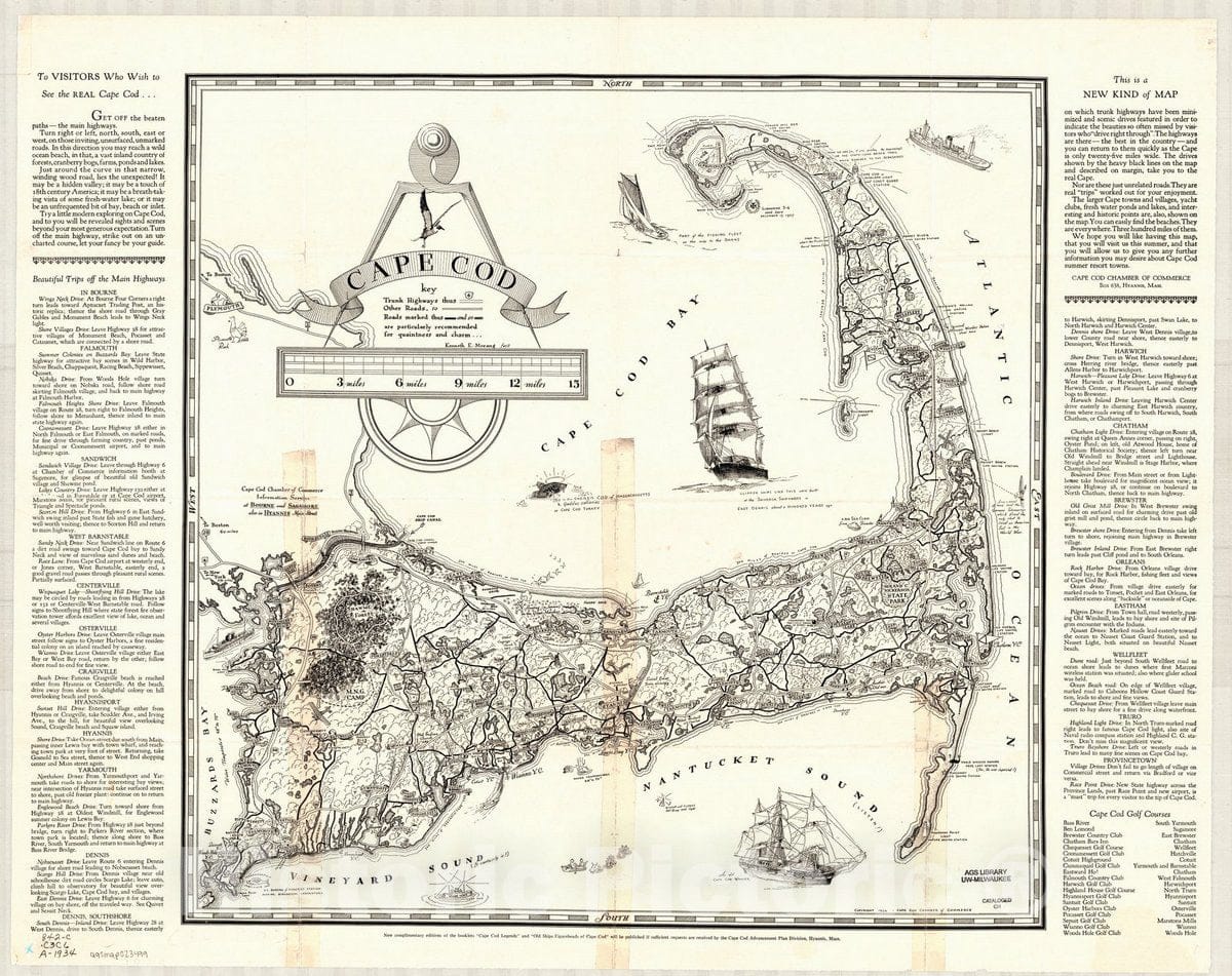 Map : Cape Cod, Massachusetts 1934, Cape Cod , Antique Vintage Reproduction