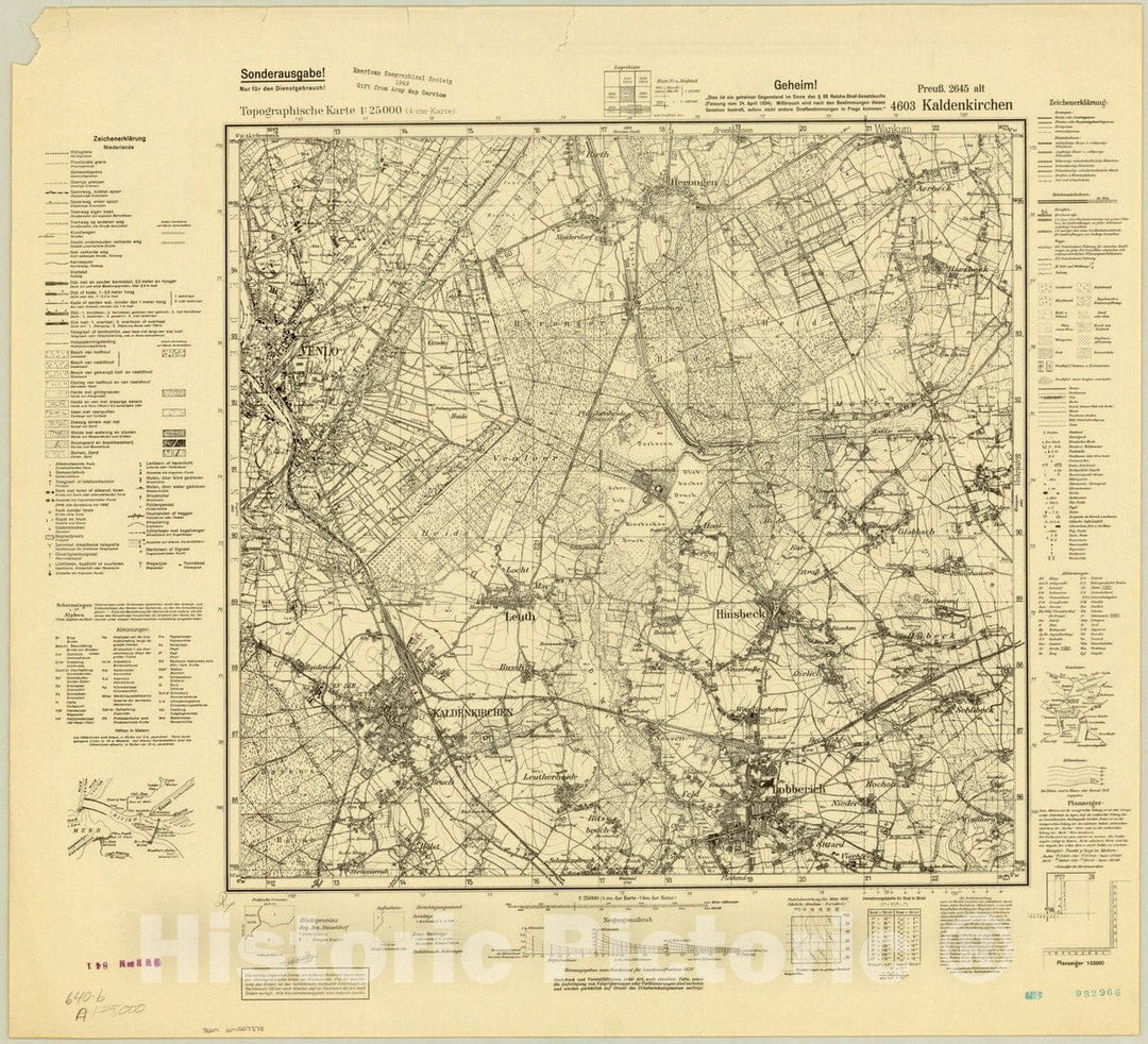 Map : Kaldenkirchen, Germany 1939, Topographische Karte 1:25 000 , Antique Vintage Reproduction