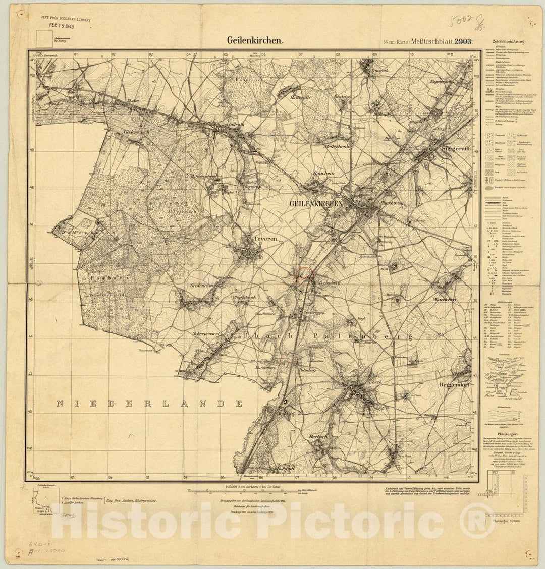 Map : Geilenkirchen, Germany 1934, Topographische Karte 1:25 000 , Antique Vintage Reproduction