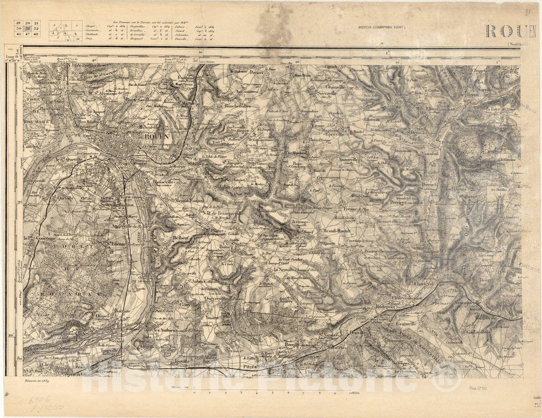 Map : Rouen, France 2, [Topographic maps of France], Antique Vintage Reproduction