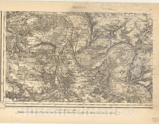 Map : Rouen S.O., France , [Topographic maps of France], Antique Vintage Reproduction