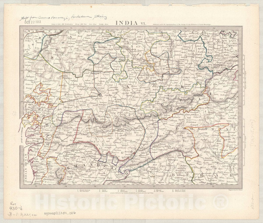 Map : India and Ceylon 1853 5, India and Ceylon , Antique Vintage Reproduction
