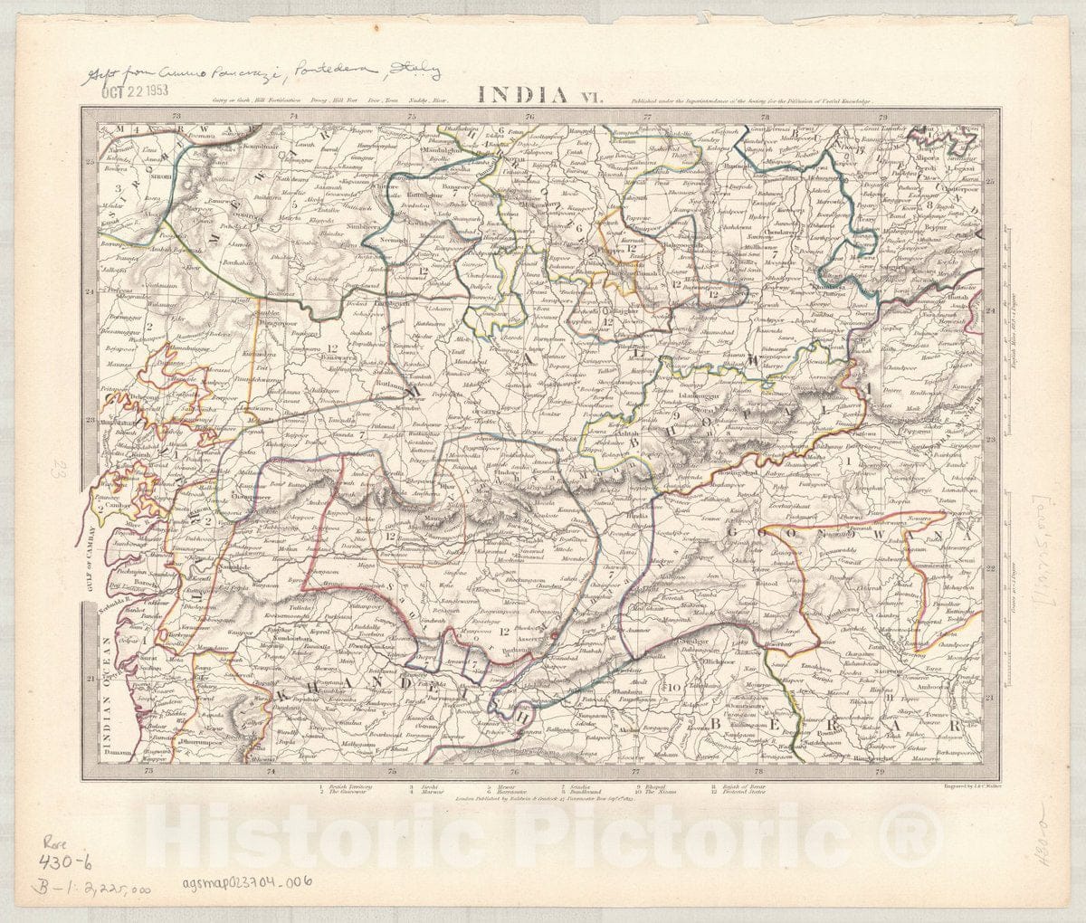 Map : India and Ceylon 1853 5, India and Ceylon , Antique Vintage Reproduction
