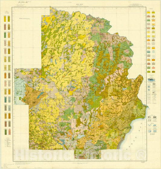 Map : Wisconsin 1913, Soil map, Wisconsin, reconnoissance survey : northeastern Wisconsin sheet , Antique Vintage Reproduction