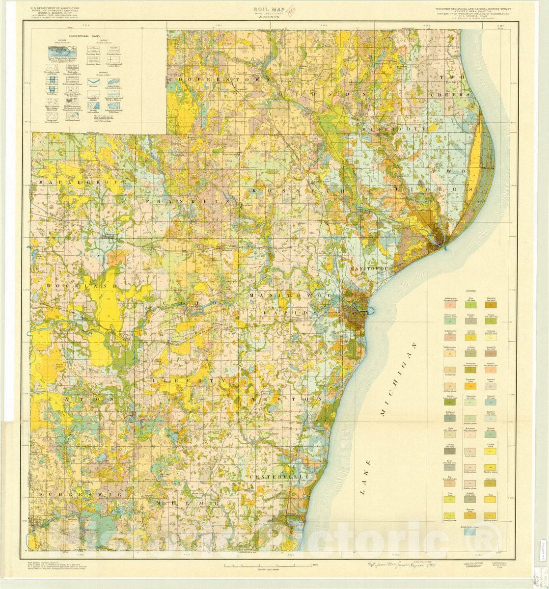 Map : Manitowoc county, Wisconsin 1926, Soil map, Wisconsin, Manitowoc County sheet , Antique Vintage Reproduction