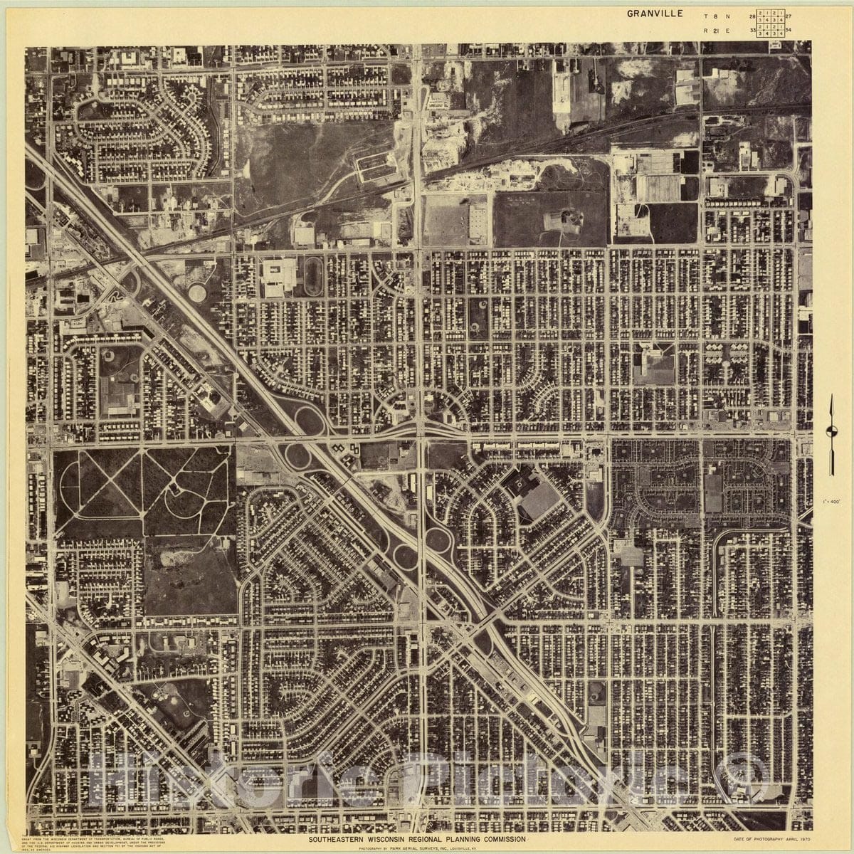 Map : Granville T8N R21E 1970, [Aerial photographs of southeastern Wisconsin] , Antique Vintage Reproduction