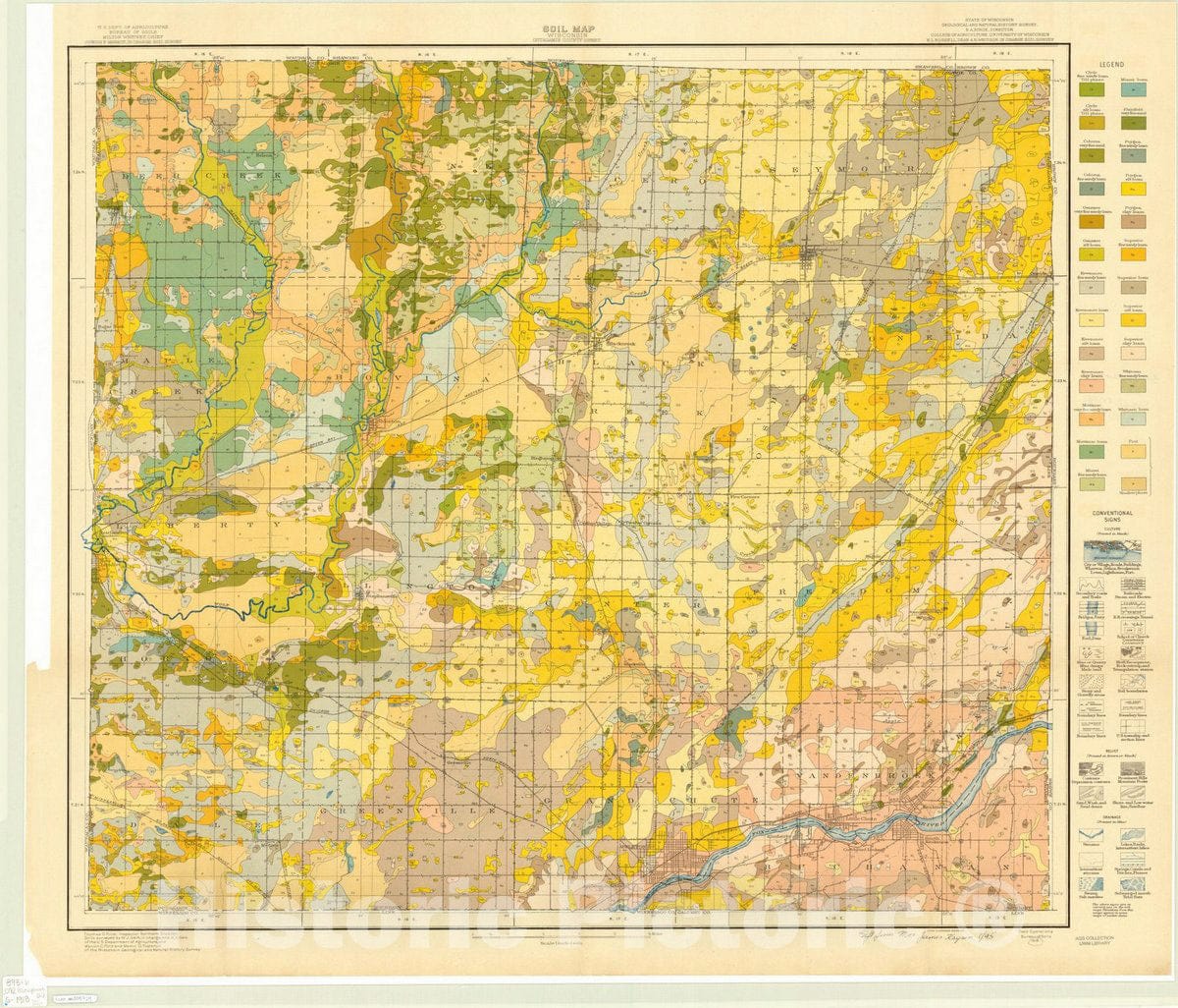 Map : Outagamie county, Wisconsin 1918, Soil map, Wisconsin, Outagamie county sheet , Antique Vintage Reproduction