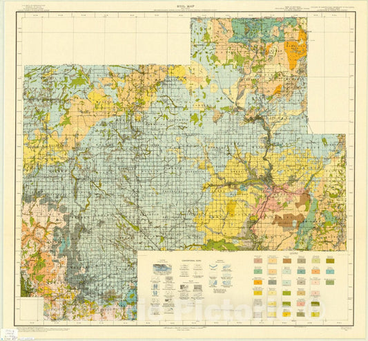 Map : Wisconsin 1915, Soil map, Wisconsin, reconnoissance survey : south part of north-central Wisconsin sheet , Antique Vintage Reproduction