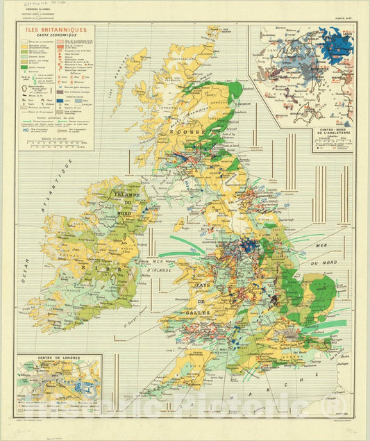Map : British Isles 1952, Iles Britanniques carte economique carte no. 61 , Antique Vintage Reproduction