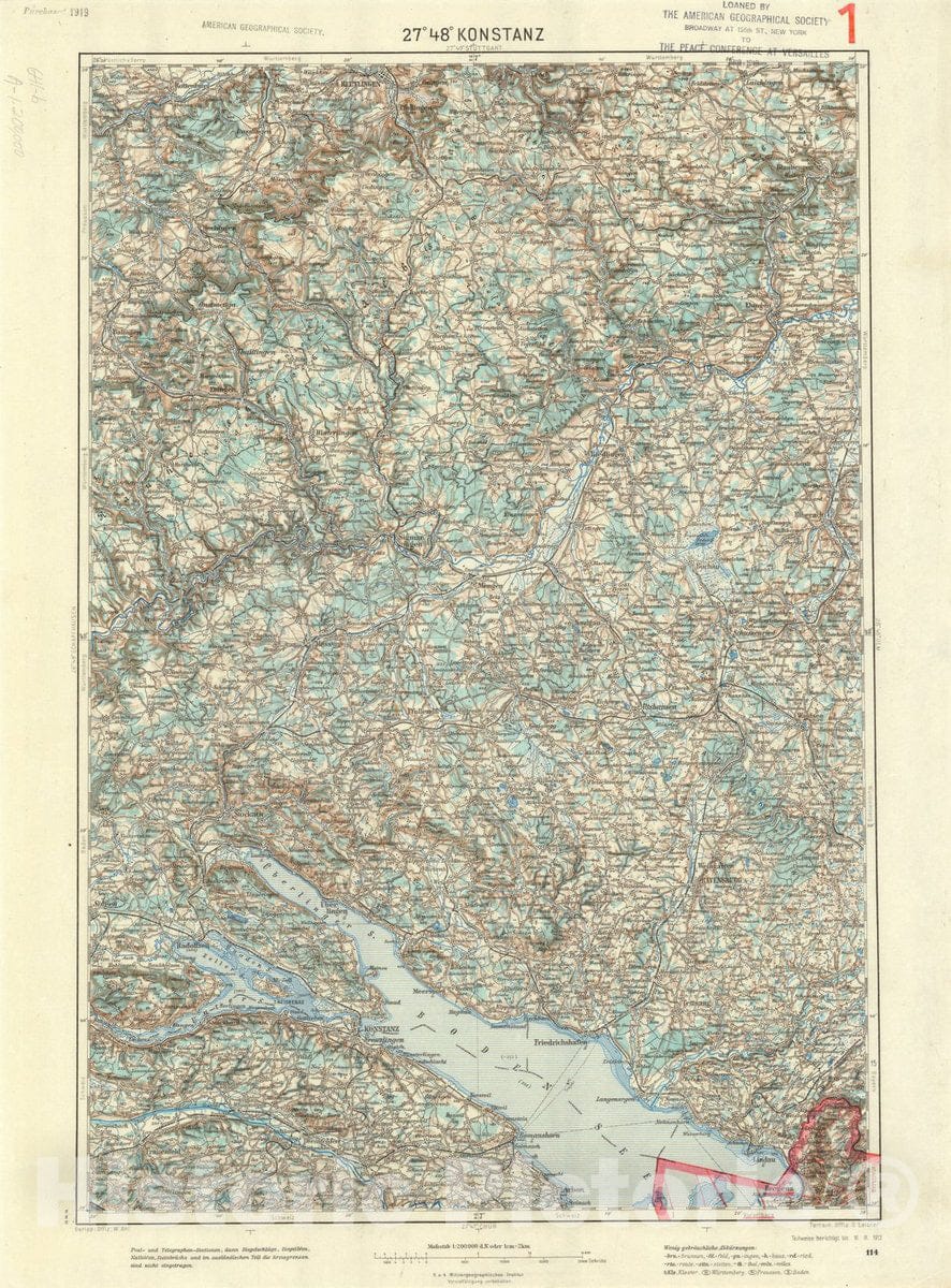 Map : Konstanz, Germany 1913, Generalkarte von Mitteleuropa, Antique Vintage Reproduction