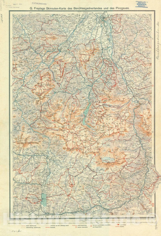 Map : Berchtesgadener Land, Germany 1913, G. Freytags Skirouten-Karte des Berchtesgadnerlandes und des Pinzgaues, Antique Vintage Reproduction