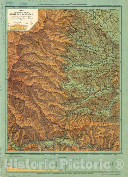 Map : Deutschlandsberg, Austria 1910, Karte des politischen Bezirkes Deutsch-Landsberg , Antique Vintage Reproduction