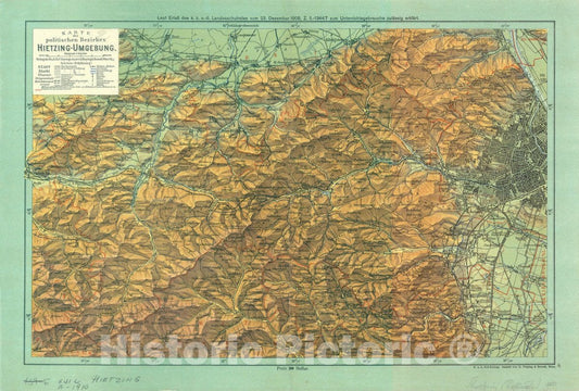 Map : Hietzing, Vienna, Austria 1910 1, Karte des politischen Bezirkes Hietzing-Umgebung, Antique Vintage Reproduction