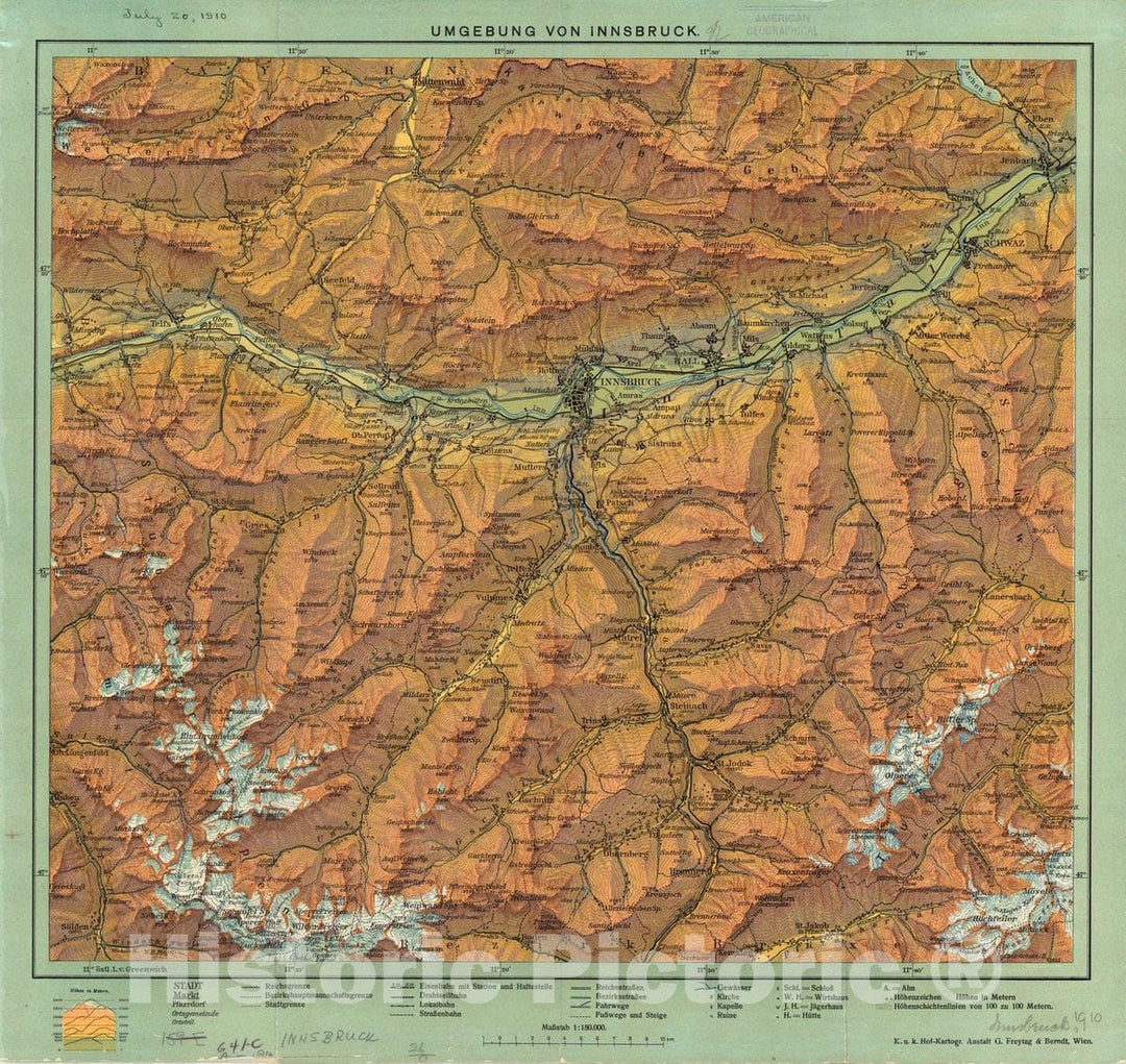 Map : Innsbruck, Austria 1910, Umgebung von Innsbruck , Antique Vintage Reproduction