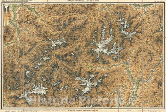 Map : Austria 1880, Karte der West-Tiroler und Engadiner Alpen, karte der Ost-Alpen: Blatt IV , Antique Vintage Reproduction