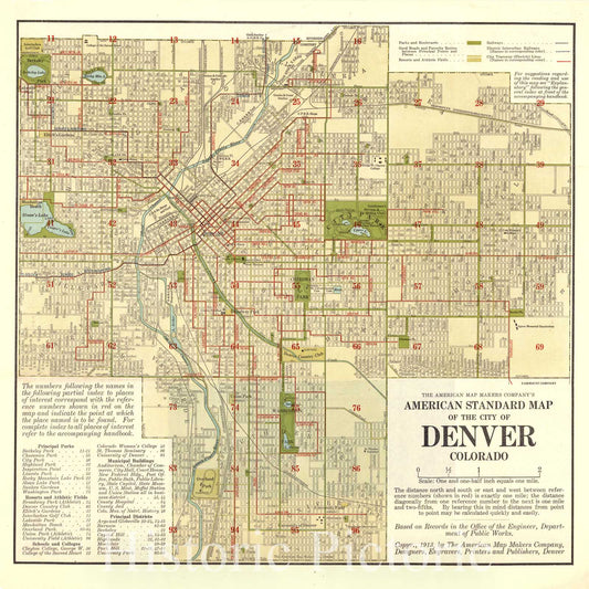 Map : Denver, Colorado 1913, The American Map Makers Company's American standard map of the city of Denver, Colorado , Antique Vintage Reproduction