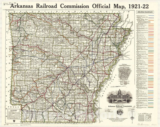 Map : Arkansas 1922, Arkansas Railroad Commission official map, 1921-22 , Antique Vintage Reproduction