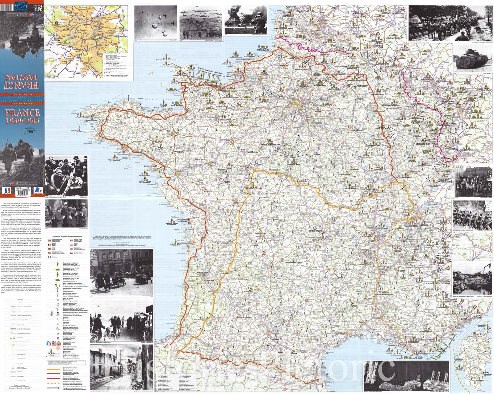 Map : France 1945 1995, Les speciales de l'IGN, evenement. France 1939-1945 , Antique Vintage Reproduction
