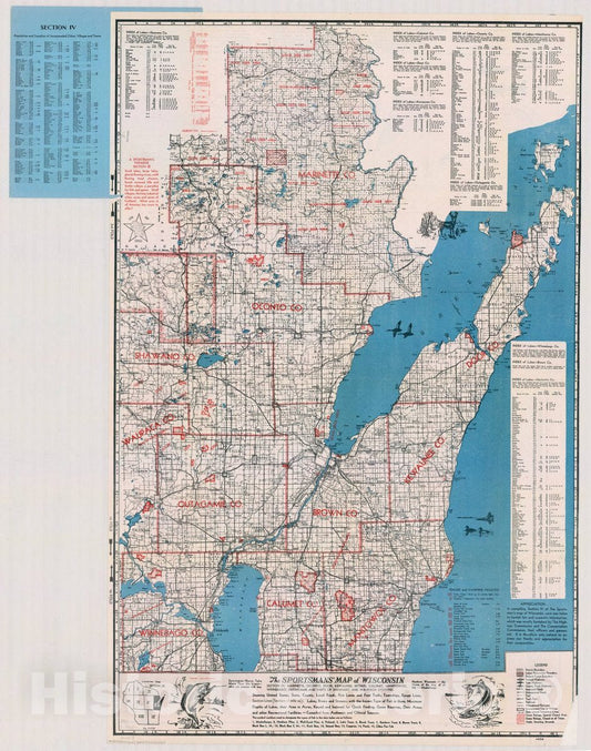 Map : Wisconsin 1960 1, Sportsman's map of Wisconsin , Antique Vintage Reproduction