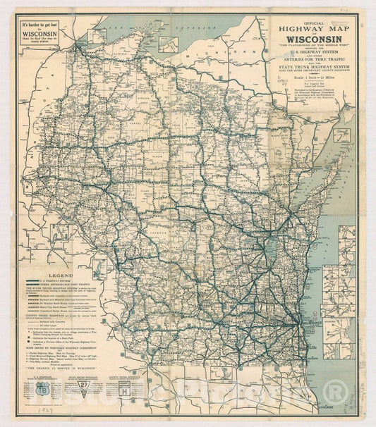 Map : Wisconsin 1927 1, Antique Vintage Reproduction