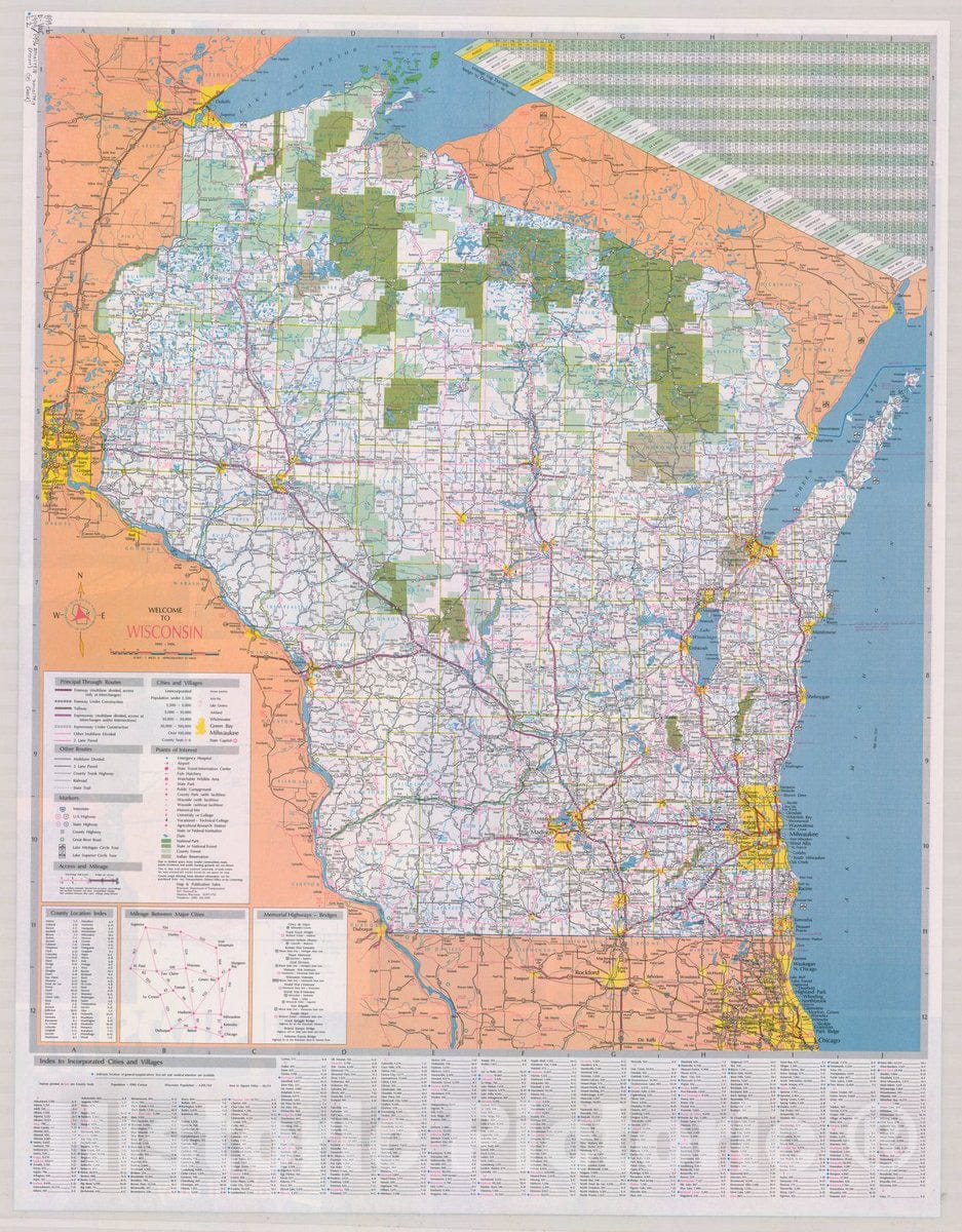 Map : Wisconsin 1995 1996 2, Welcome to Wisconsin , Antique Vintage Reproduction