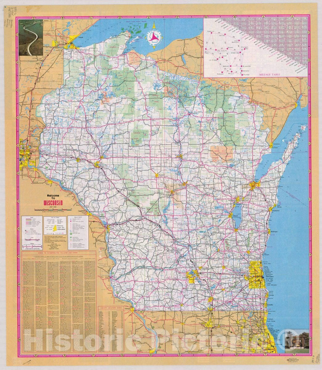 Map : Wisconsin 1987-1988, Welcome to Wisconsin , Antique Vintage Reproduction